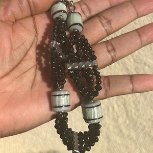Elegant Black and Silver Beaded Necklace Choker Faceted Glass Beads